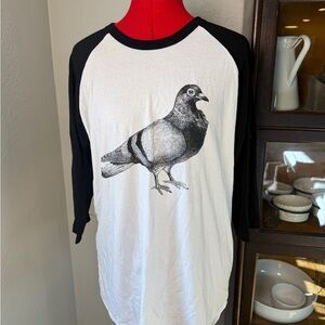 AS Colour Women’s Raglan Baseball Tee Pigeon Graphic Black White Size L